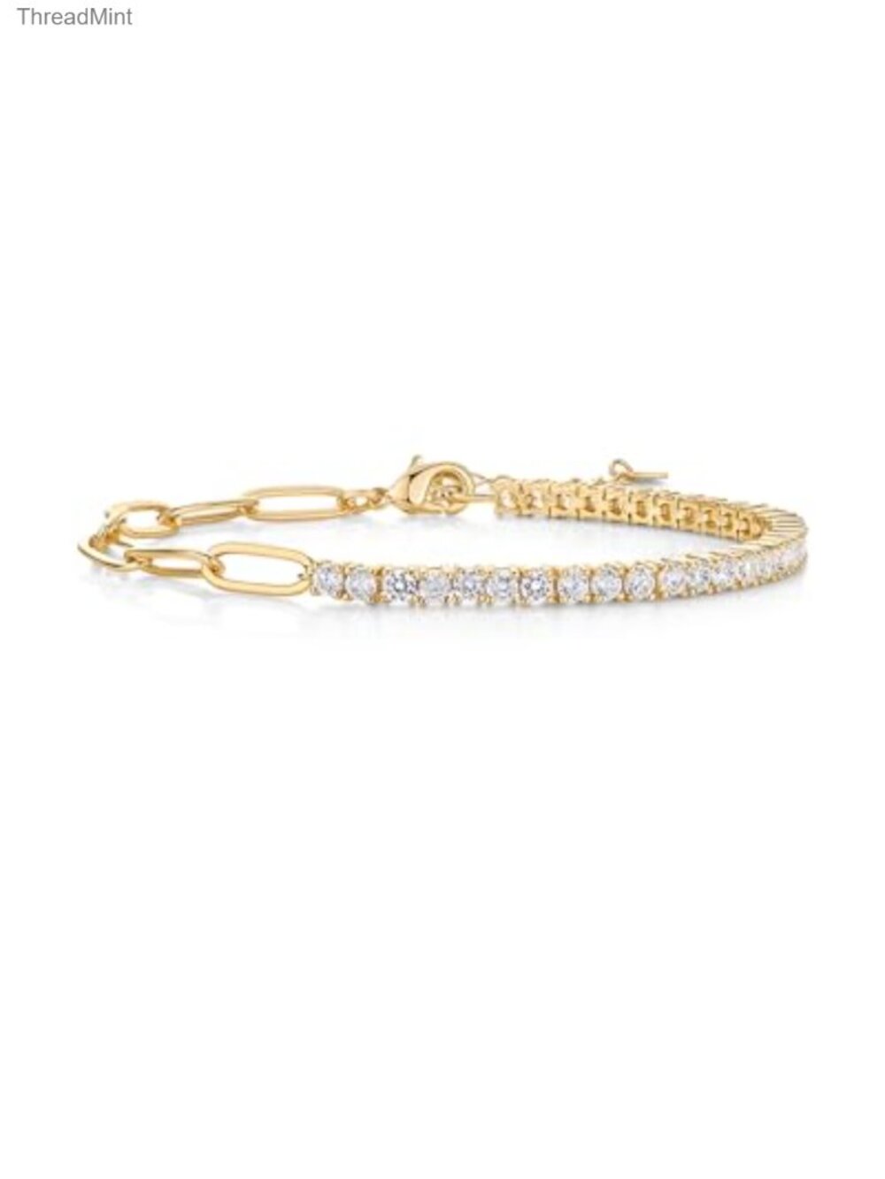 14K Gold Plated Link Chain Tennis Bracelet Women Cubic Zirconia